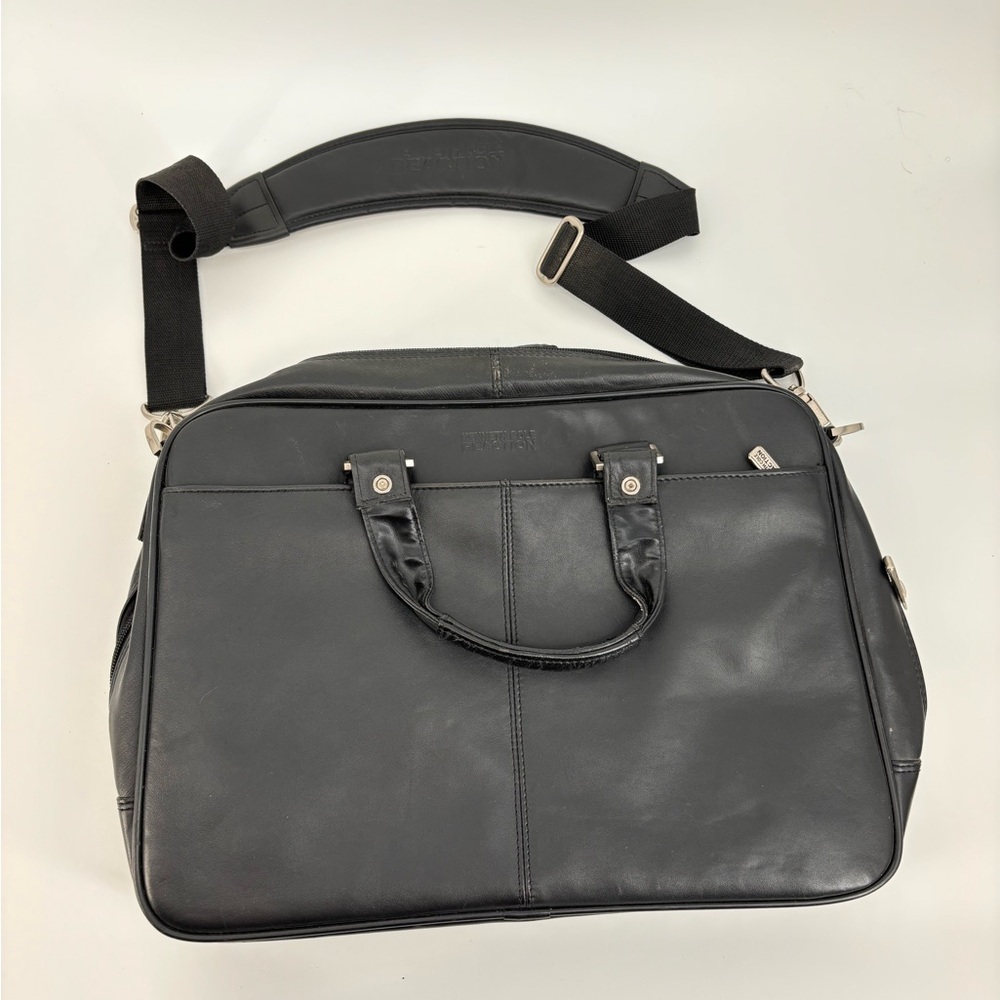 KENNETH COLE REACTION Black Leather Men's Laptop Bag Briefcase